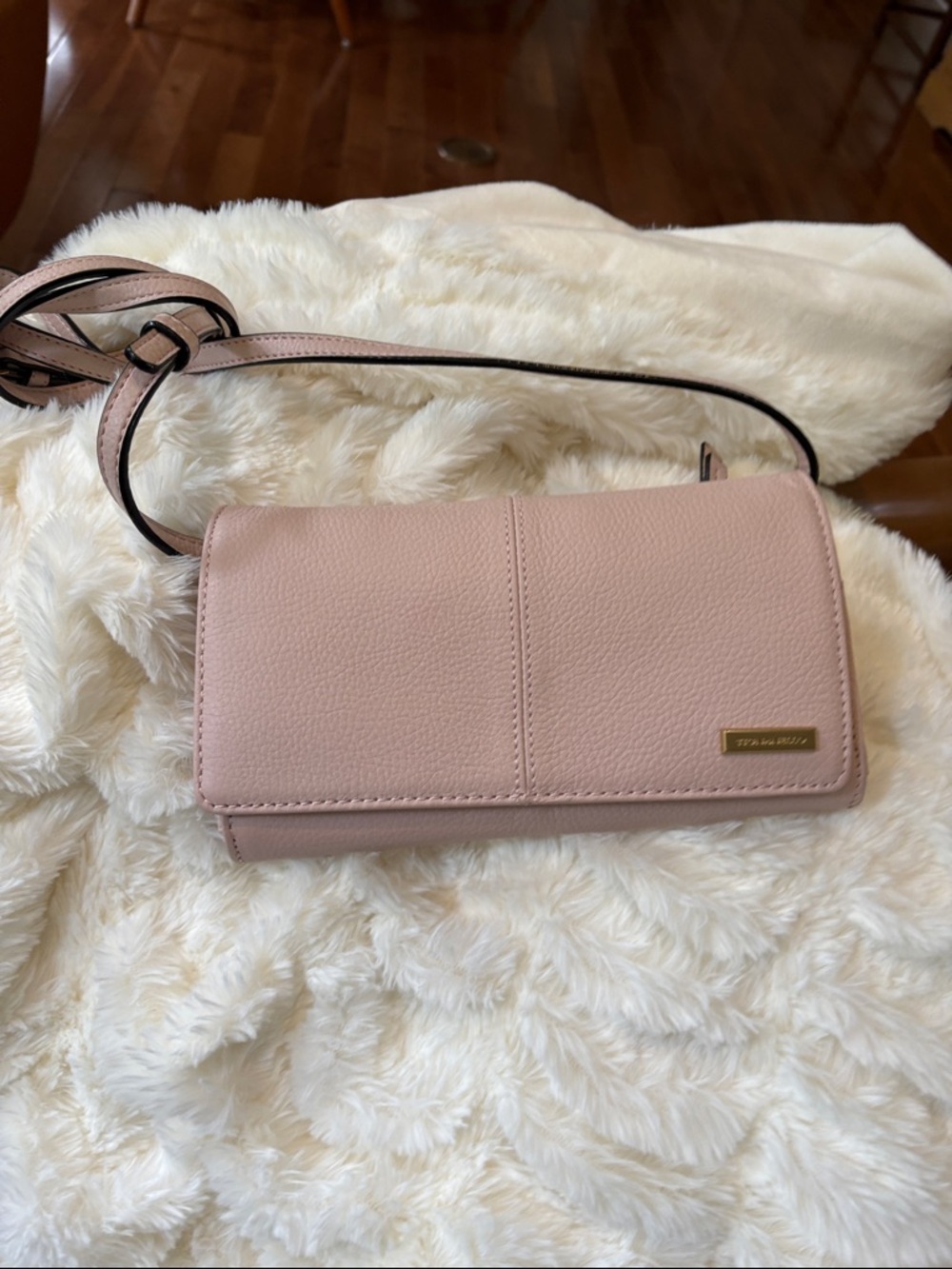Tignanello Blush Pink Pebbled Leather Crossbody Wallet